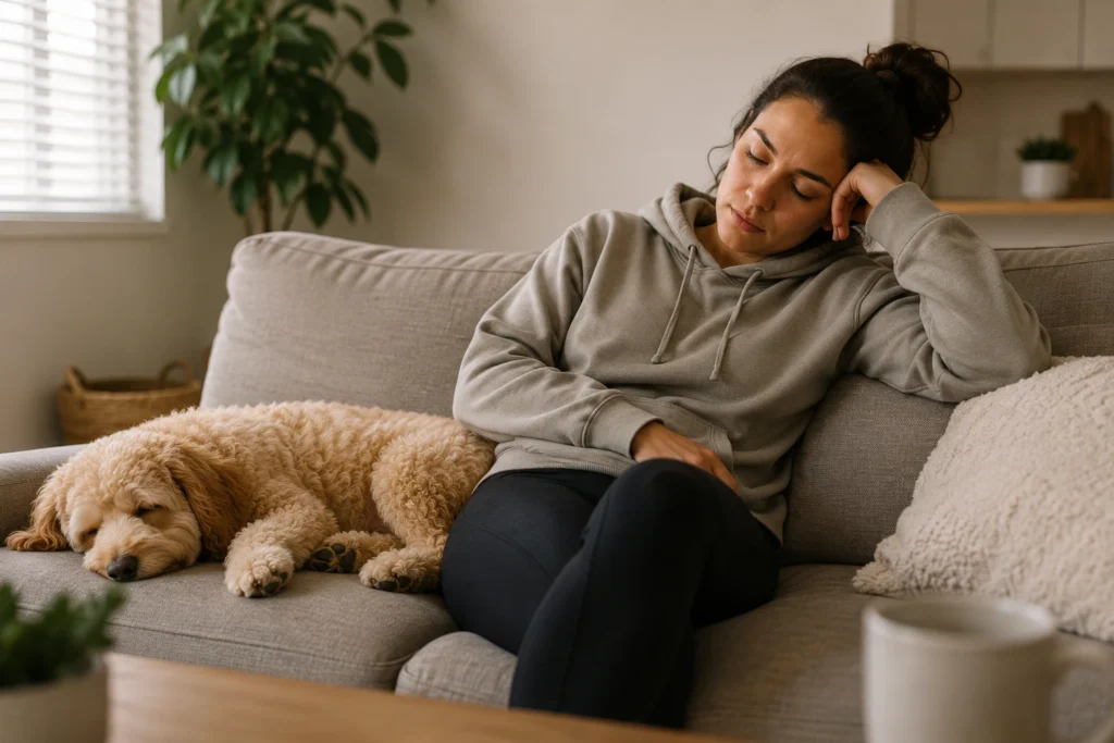 Owner resting with puppy